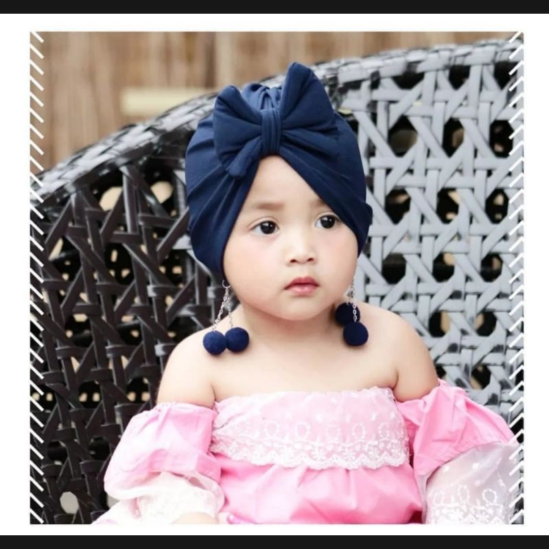 turban Duo  Double Pom Pom anak bayi perempuan Usia 0 - 3 Tahun | ciput baby new born 6 - 2 thn | bandana Baby Girl newborn import Premium lucu 1 - 5 Bulan