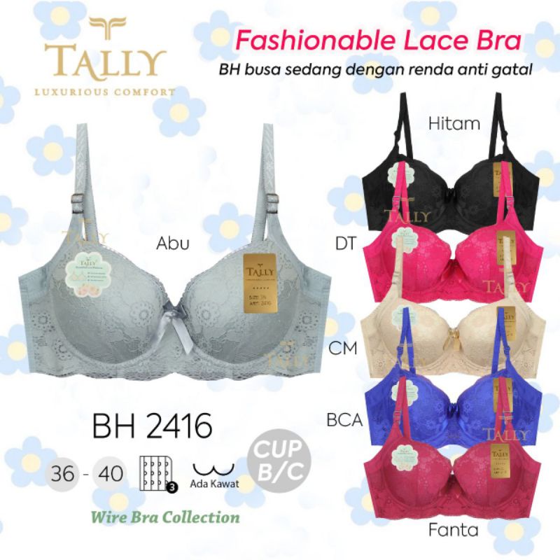 TALLY BRA BH 2416 | CUP B BESAR | BUSA SEDANG | ADA KAWAT | BAHAN RENDA | SIZE 36 - 40