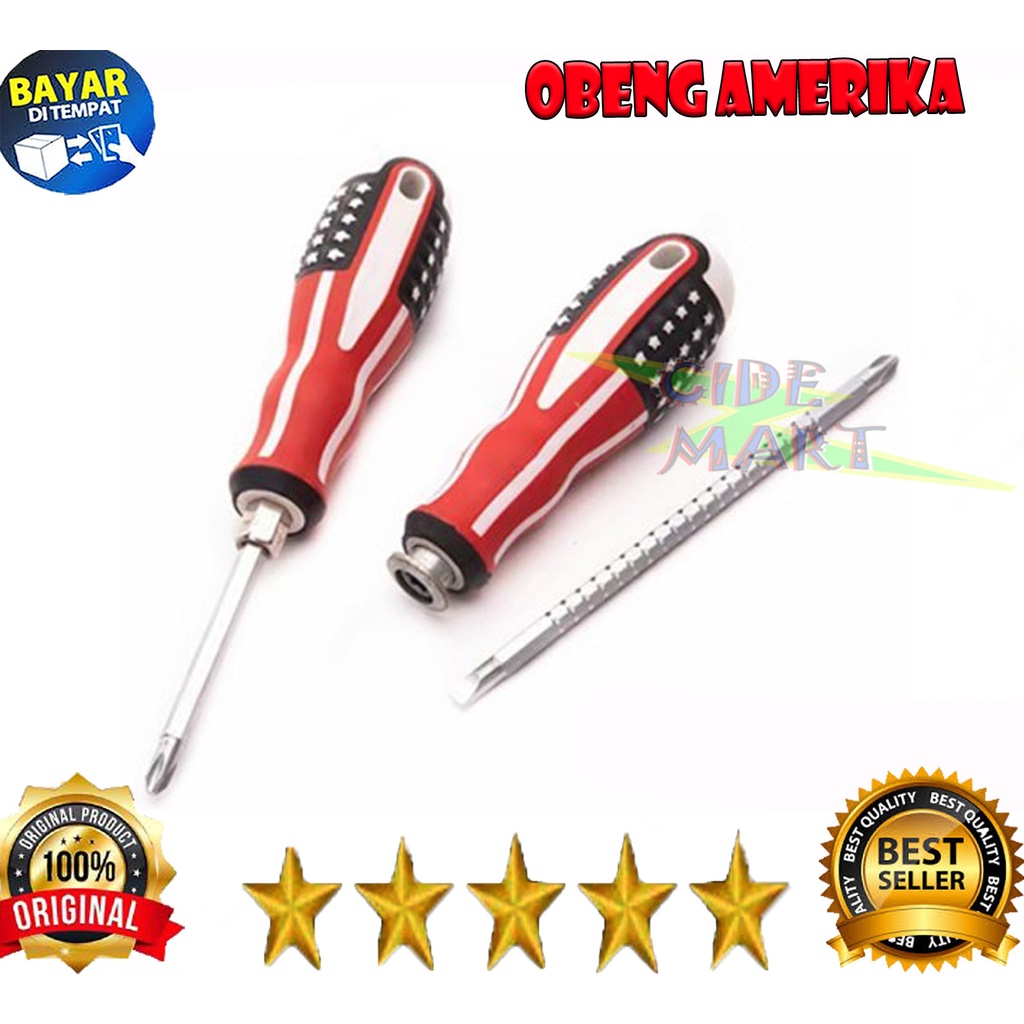 MC Obeng Bolak Balik Amerika 4 inch Gagang Karet 2 in 1 Screwdriver Plus Minus 2in1