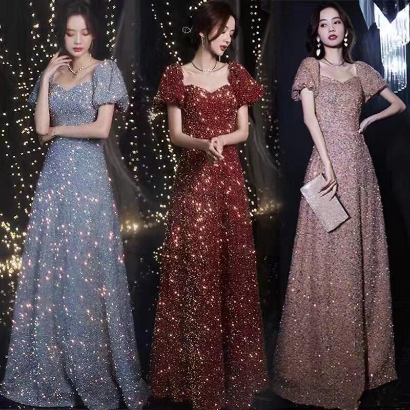 LongDress Pesta Sequin Silver Gold Gaun Pesta Premium FIO03