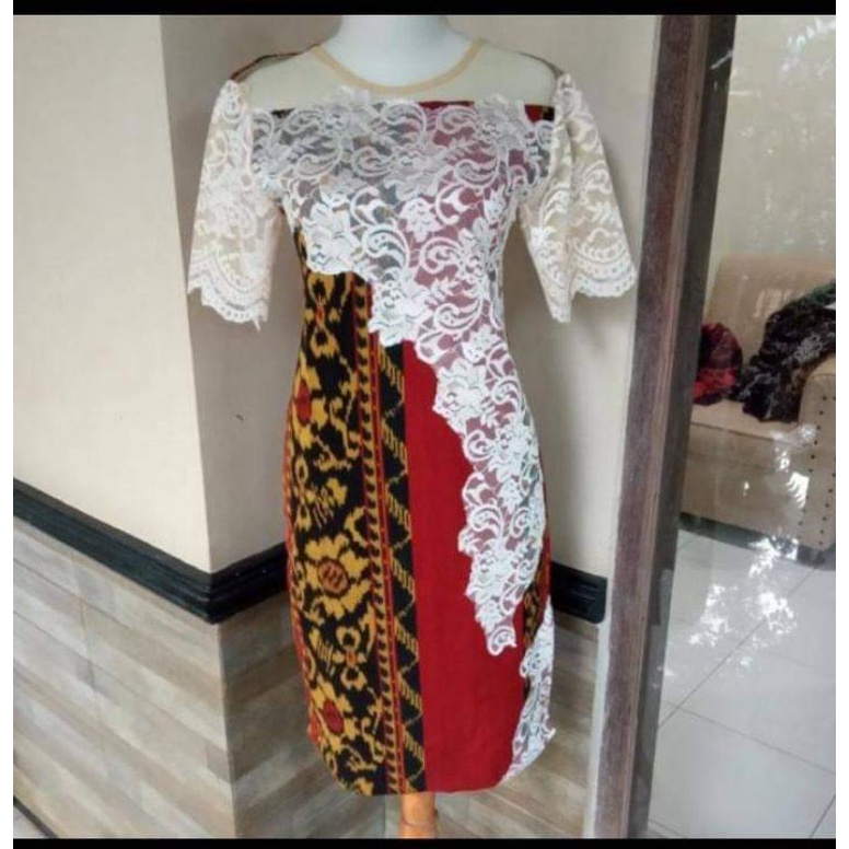 DRESS BROKAT TENUN FASHION TROSO JEPARA, DRESS CASUAL BROKAT TENUN ETNIK JEPARA, DRESS TENUN KOMBINA