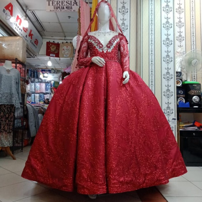 Baju Pengantin Wedding Dress Muslimah Jawa India gaun pengantin belimbing - maroon, all size fit L
