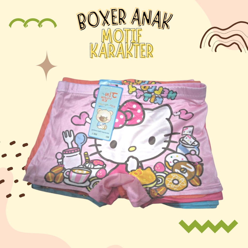 3 Pcs - Boxer CD Anak Celana Dalam Sempak Anak Perempuan Cewek Girl Aneka Motif Bahan Katun Spandex 