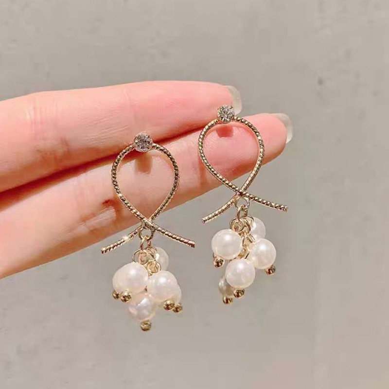 Papaozhu Korea Mutiara Manik-Manik Menjuntai Anting-Anting Untuk Wanita Gadis Elegan Cross Drop Earring Perhiasan Untuk Pernikahan Pertunangan Pesta