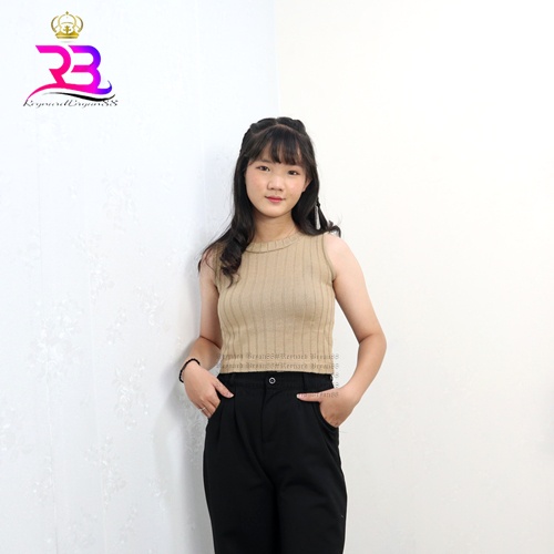 T-shirt Crop Top Knit Kaos Crop Wanita Korea Crop Tee Bahan Knit Rajut