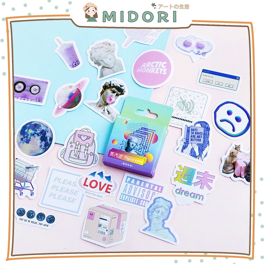 [MIDORI] 46 Pcs VAPORWAVE Deco Sticker Planner DIY Scrapbook Stiker Dekor Jurnal Kotak - B0018