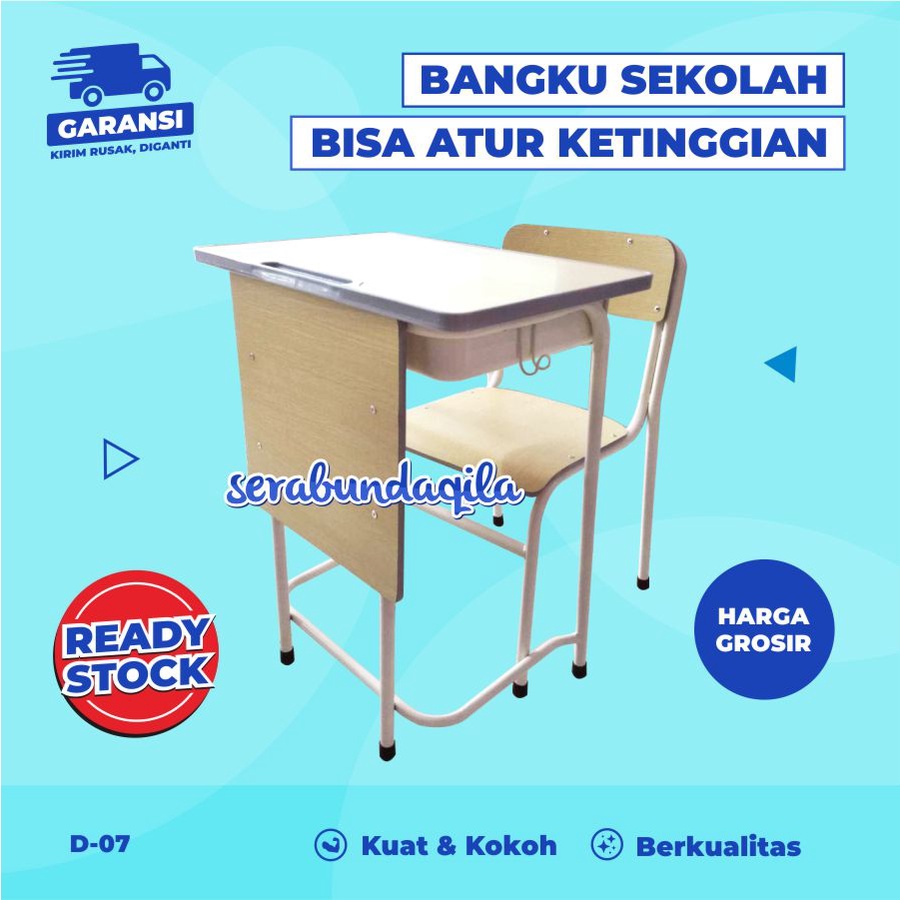 D07 meja kursi bangku sekolah rangka besi harga murah cocok untuk SD / SMP / SMA