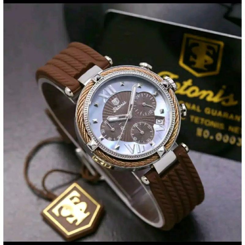 Jam Tangan Wanita Tetonis Original Crono Aktif Tali Rubber - Tetonis Original Anti Air
