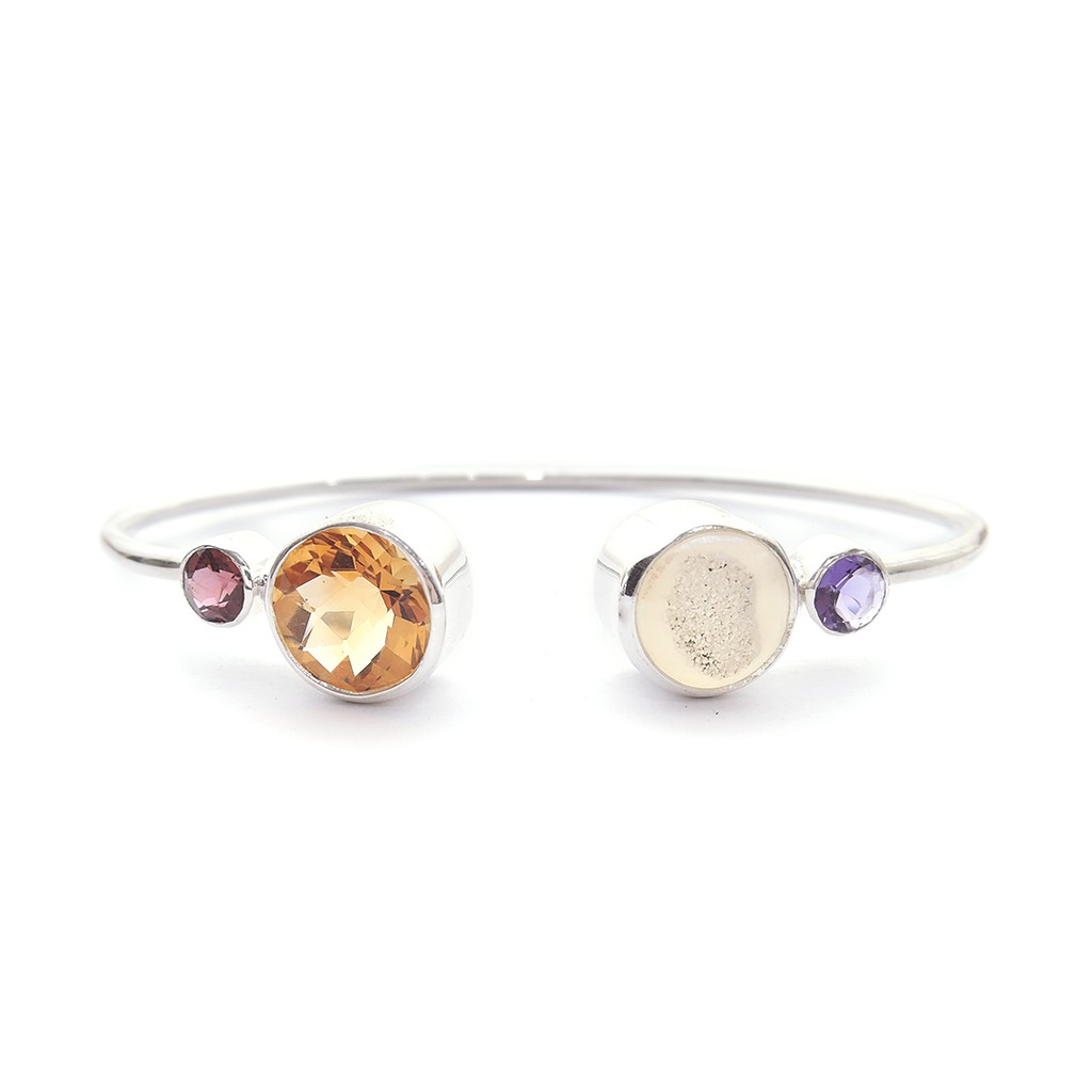 Gelang Perak Cewek Batu Druzy, Citrine, Amethyst dan Garnet