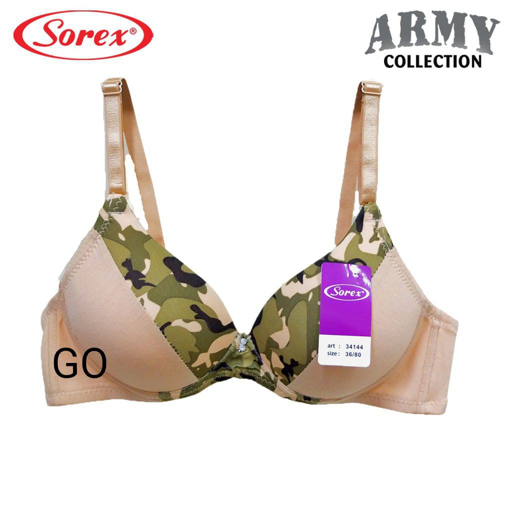 gof SOREX BH 34144 Bra Wanita Bahan Katun Tanpa Kawat Berbusa Motif Army