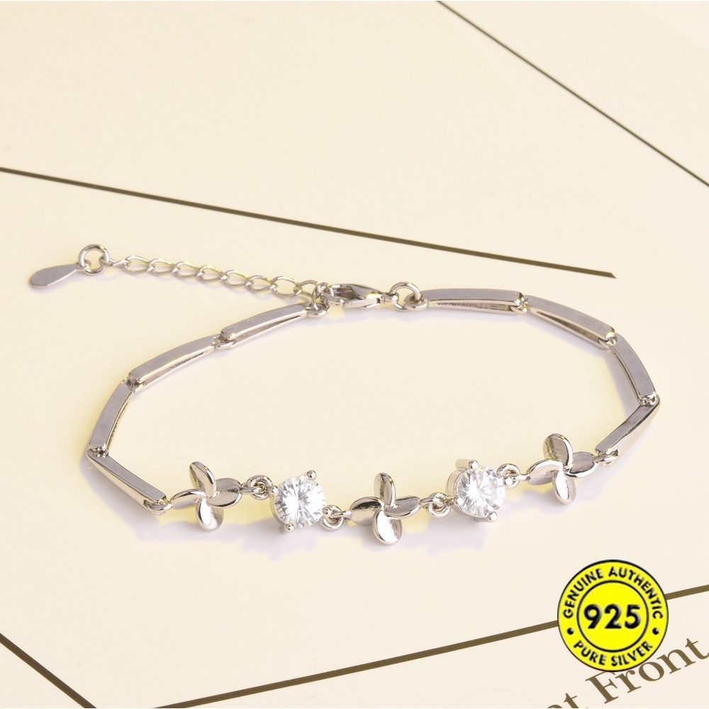 Gelang S925 Silver Bentuk Hati Hollow Aksen Kristal Berlian Untuk Wanita Clover