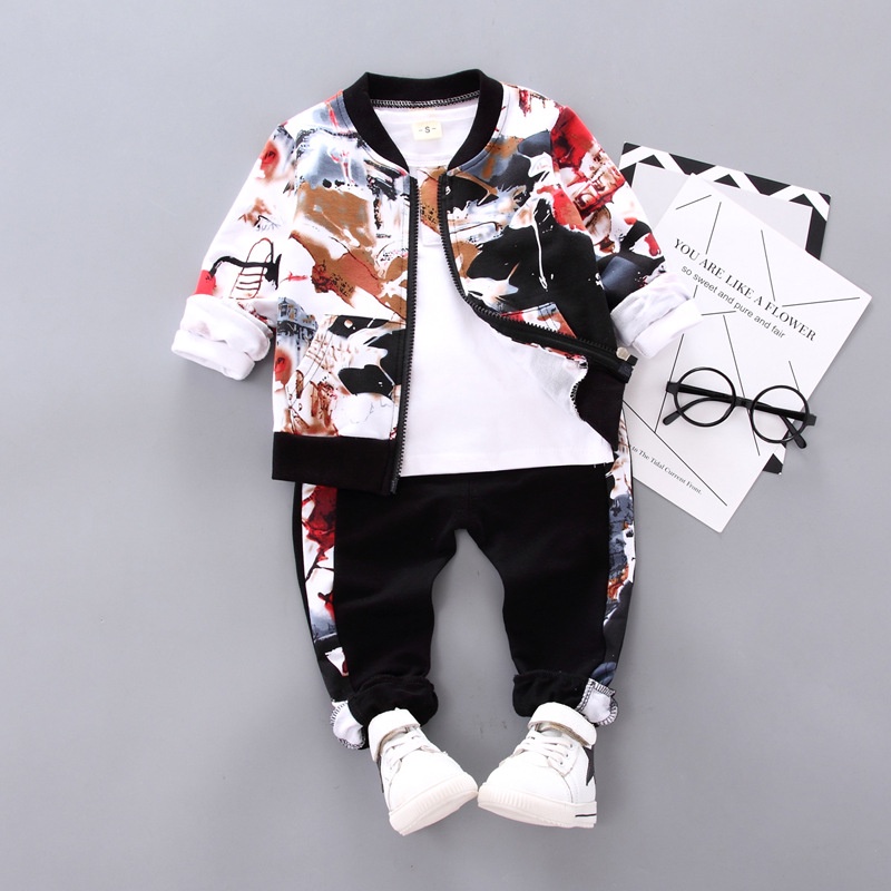 SSL50-Setelan Set 3in1 Anak Laki Laki Kaos+Celana+Jaket Futuristic