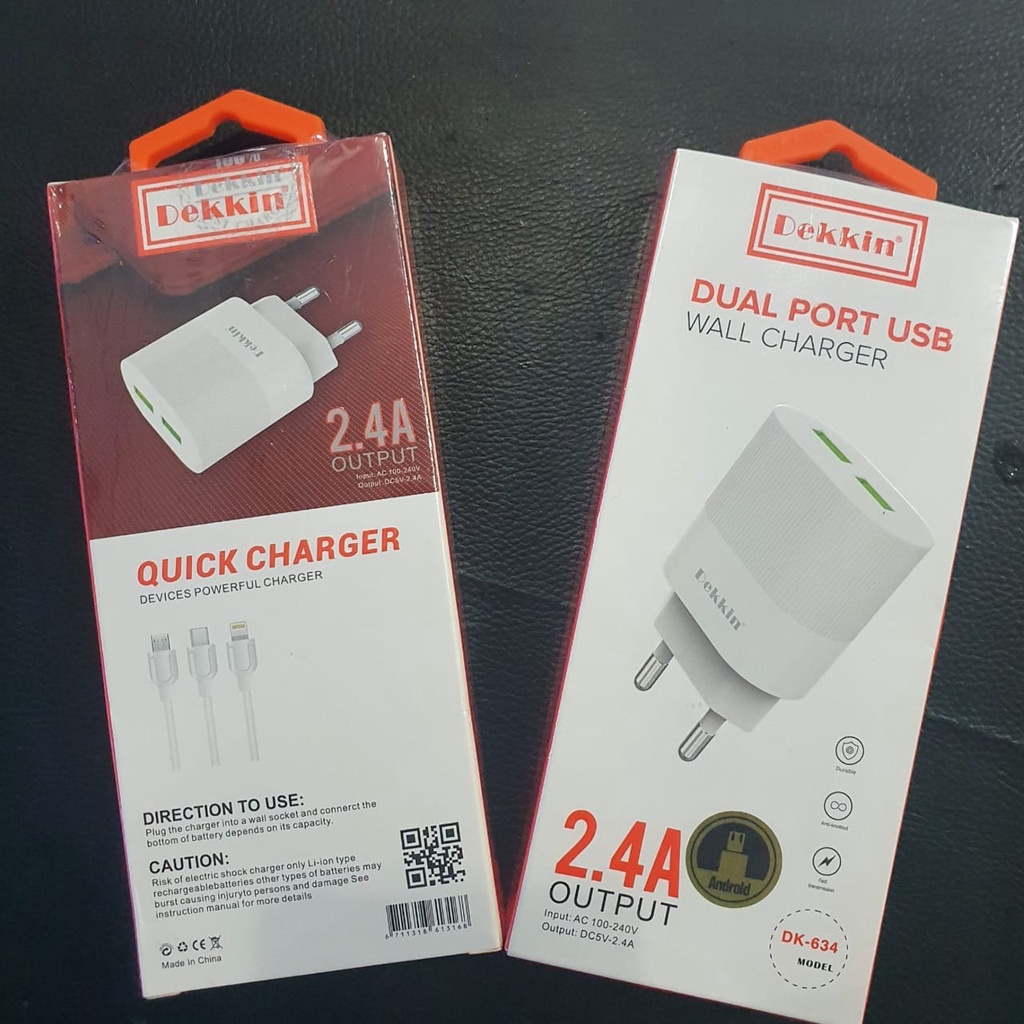 TRAVEL CHARGER DEKKIN DK 634 2.4 2USB + KABEL DATA ORIGINAL