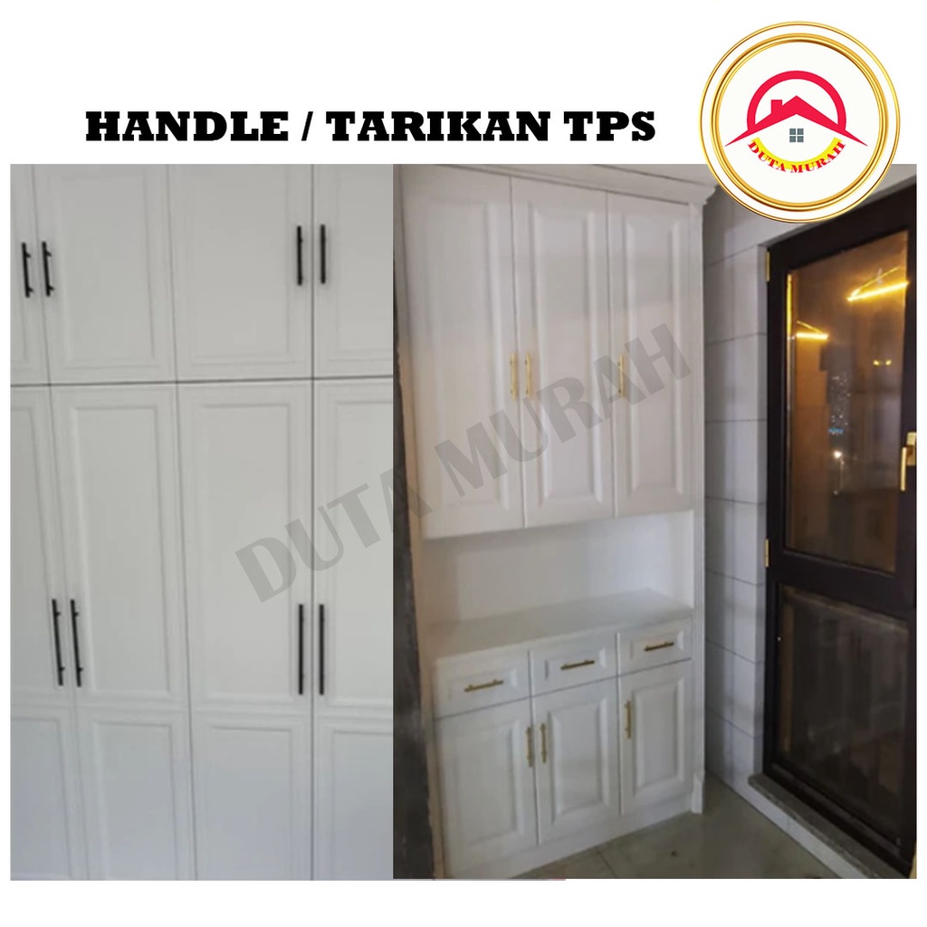 Handle TPS - 12 TPS - 10 64 mm, 96 mm, 128 mm, 160 mm &amp; 192 mm Gold &amp; Hitam  (Tarikan Minimalis Laci, Lemari, Pintu, Jendela)