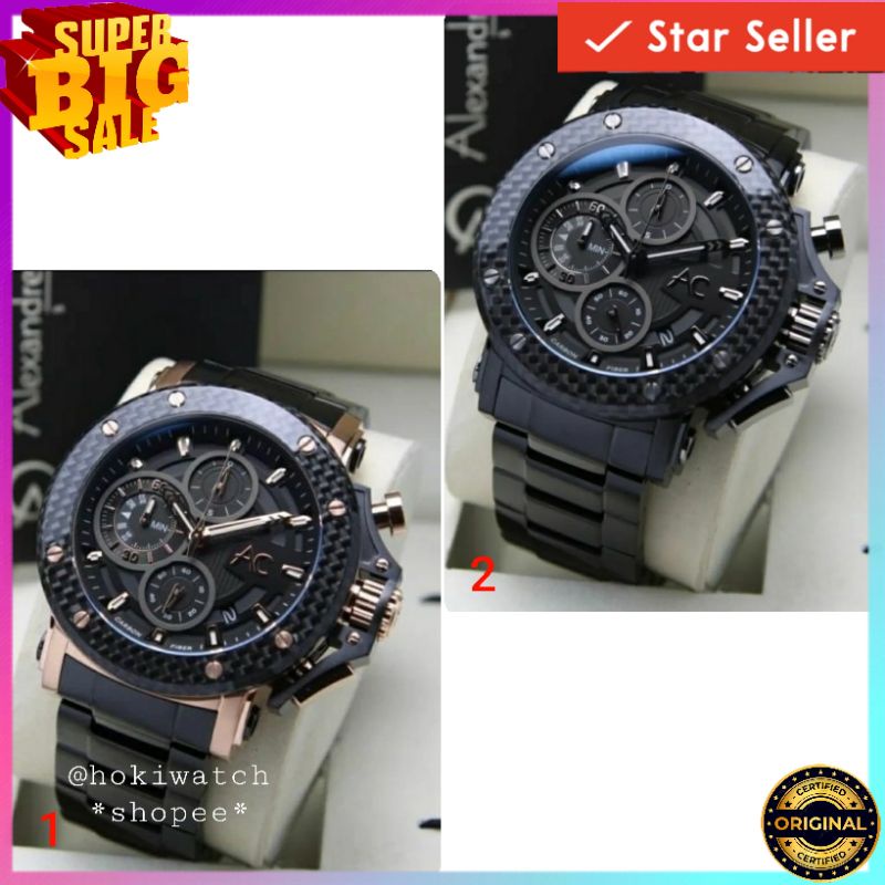 🪙 ✓BARU ORIGINAL JAM TANGAN PRIA ALEXANDRE CHRISTIE CARBON RANTAI STAINLESS STEEL ARLOJI WATCH COWOK