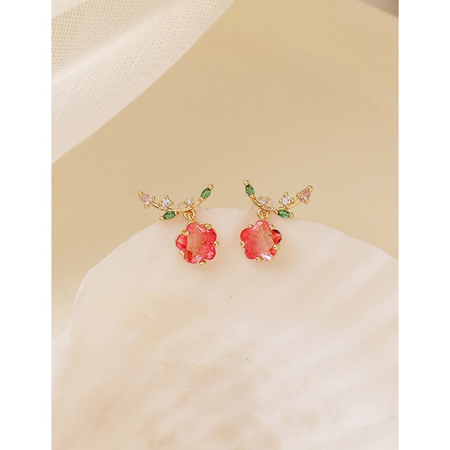 LRC Anting Tusuk Fashion Copper Inlaid Zircon Gradient Flower Resin Earrings K70243