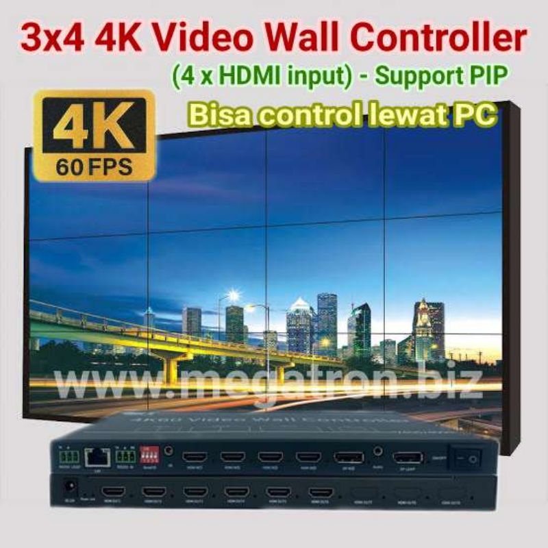 Paket 3x4 4K Video Wall Controller -menggabungkan 12 TV (4 HDMI input)