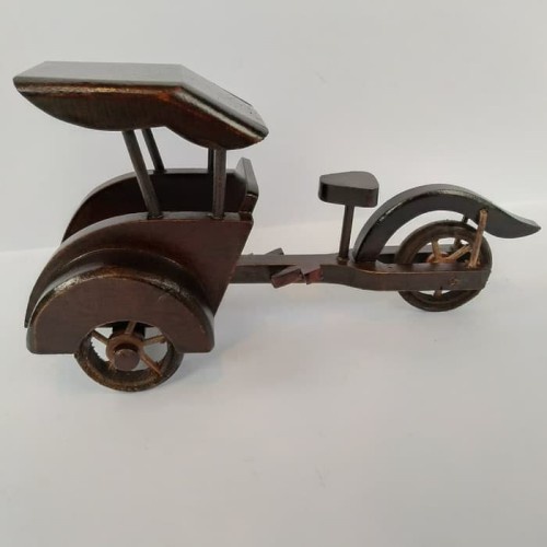 TERMURAH! MINIATUR BECAK KAYU UKURAN S MINI 16 x 8 x 8 cm - DEKORASI RUMAH SOUVENIR BEST SELLER TERBARU uasli blitar