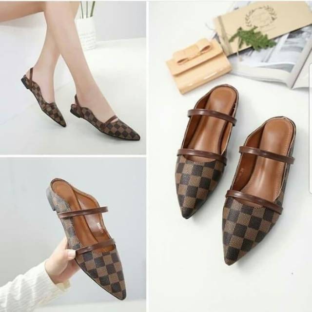 Sepatu Wanita Slip on Shoes  E vi Catur  Coklat 2 Motif  