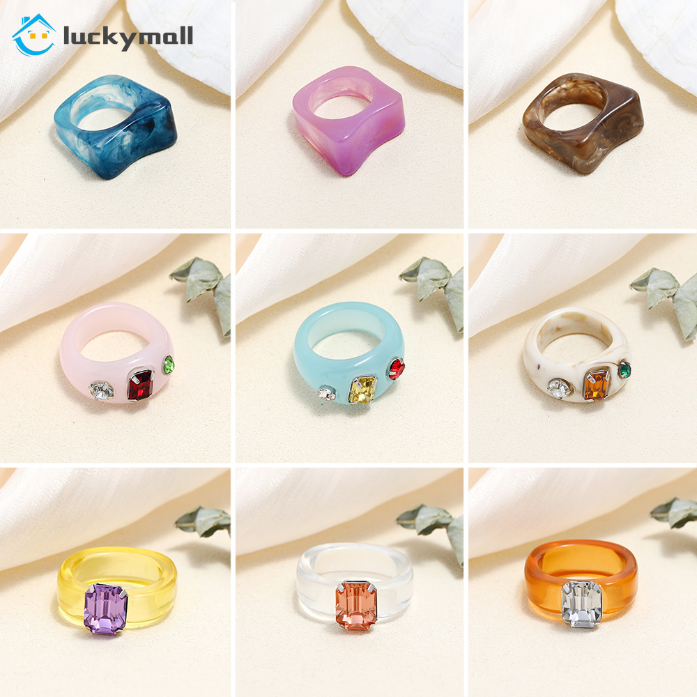 Vintage acetate square ring women solid ring temperament accessories