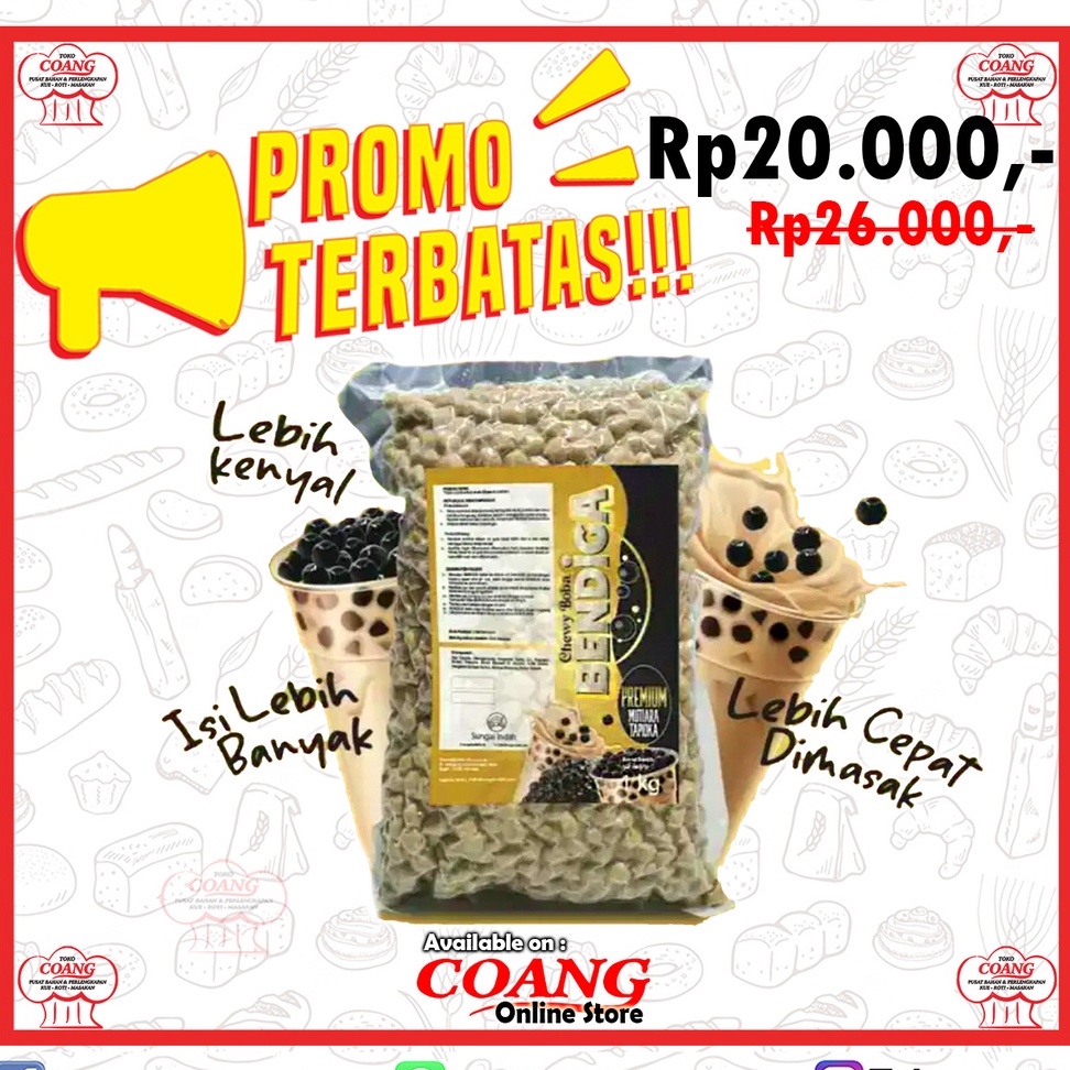 

BENDIGA CHEWY BOBA 1 KG - PREMIUM TAPIOKA PEARL - KENYAL DAN ENAK