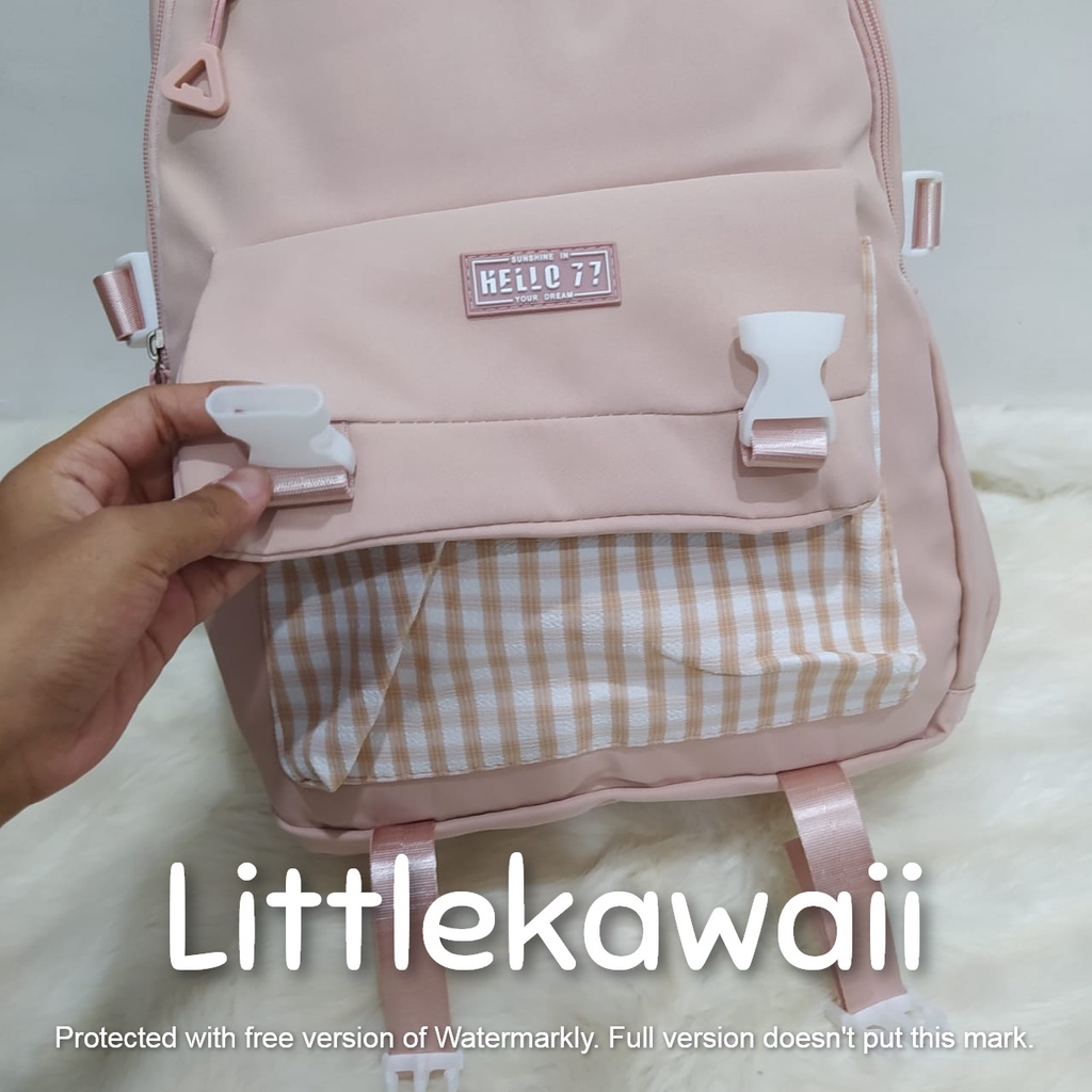 LK/Tas Ransel Laptop Backpack Sekolah Fashion Korean Style Anak Remaja Dewasa Kotak Square Gesper Hello77 Import