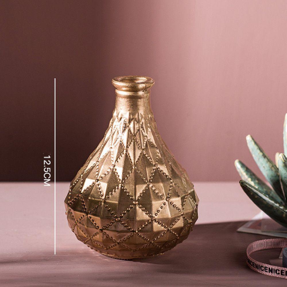 Vas Kaca SOLIGHTER Gold Ornamen Kreatif Botol Bunga Modern