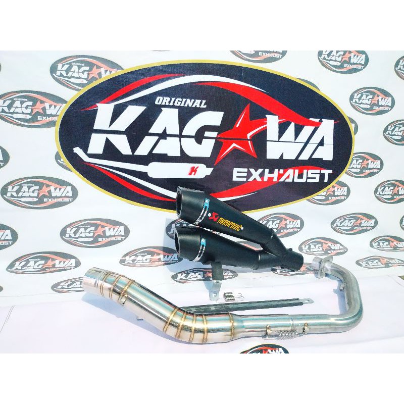 KNALPOT RACING DOUBLE SILINCER AKRAPOVIC  Fullset MX King R15 Cbr150 Ninja 250 mono Vixion