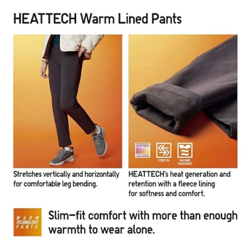 Celana Uniqlo Heattech Warm Lined Pants Beige Size Ukuran L [Seventeen Apparel]