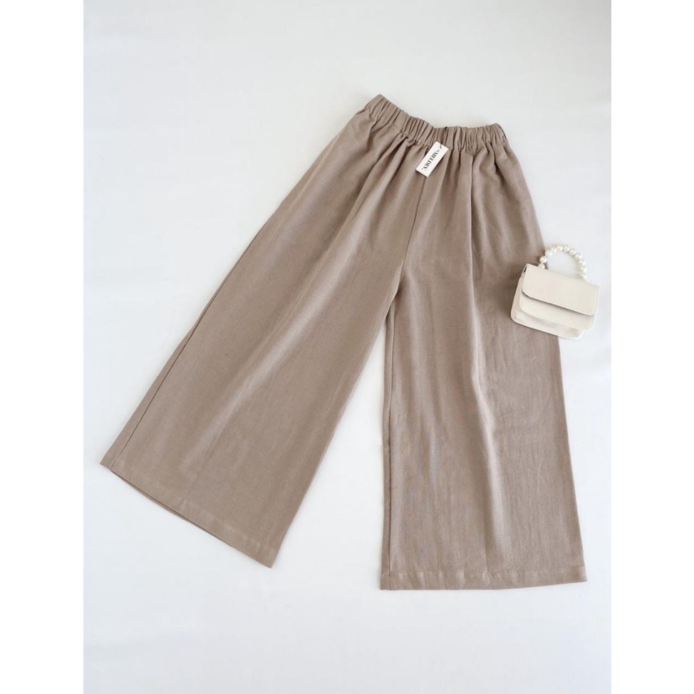 Celana Kulot Highwaist Bahan Premium Linen Wide Leg Cullotes - Linen Cullote Pants - COD