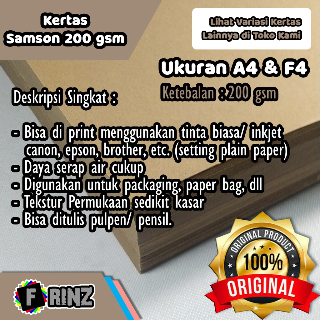 

Kertas Samson 200 Gram Craft Brown Sack Coklat F4 A4 High Quality 200 Gsm