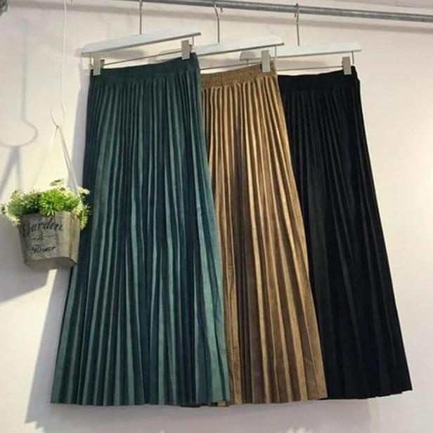 ROK PLISKET SUEDE IMPORT BANGKOK, ROK PLISKET SUEDE MURAH, ROK SUEDE