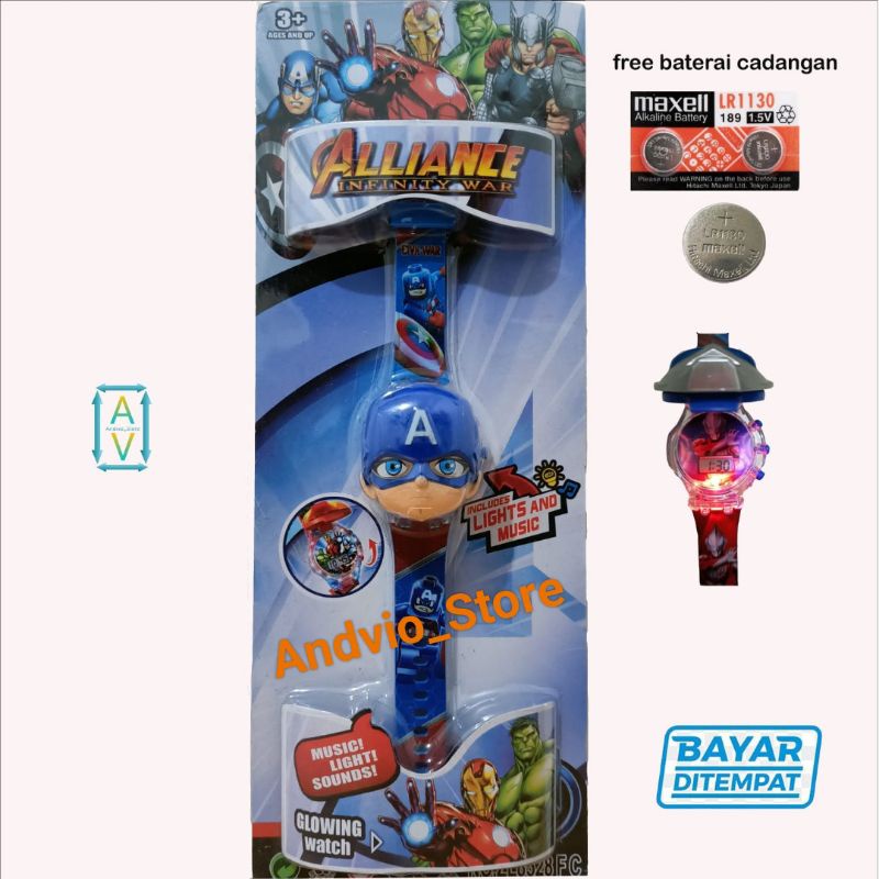 Terbaru Jam Tangan Anak Laki Laki Lampu Dan Musik Karakter Superhero AV1001