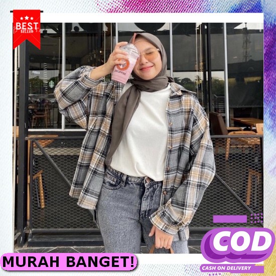 Kemeja Wanita Import Kemeja Korea Wanita Kemeja Wanita Lengan Panjang  Kimberly Oversize Flanel Sh