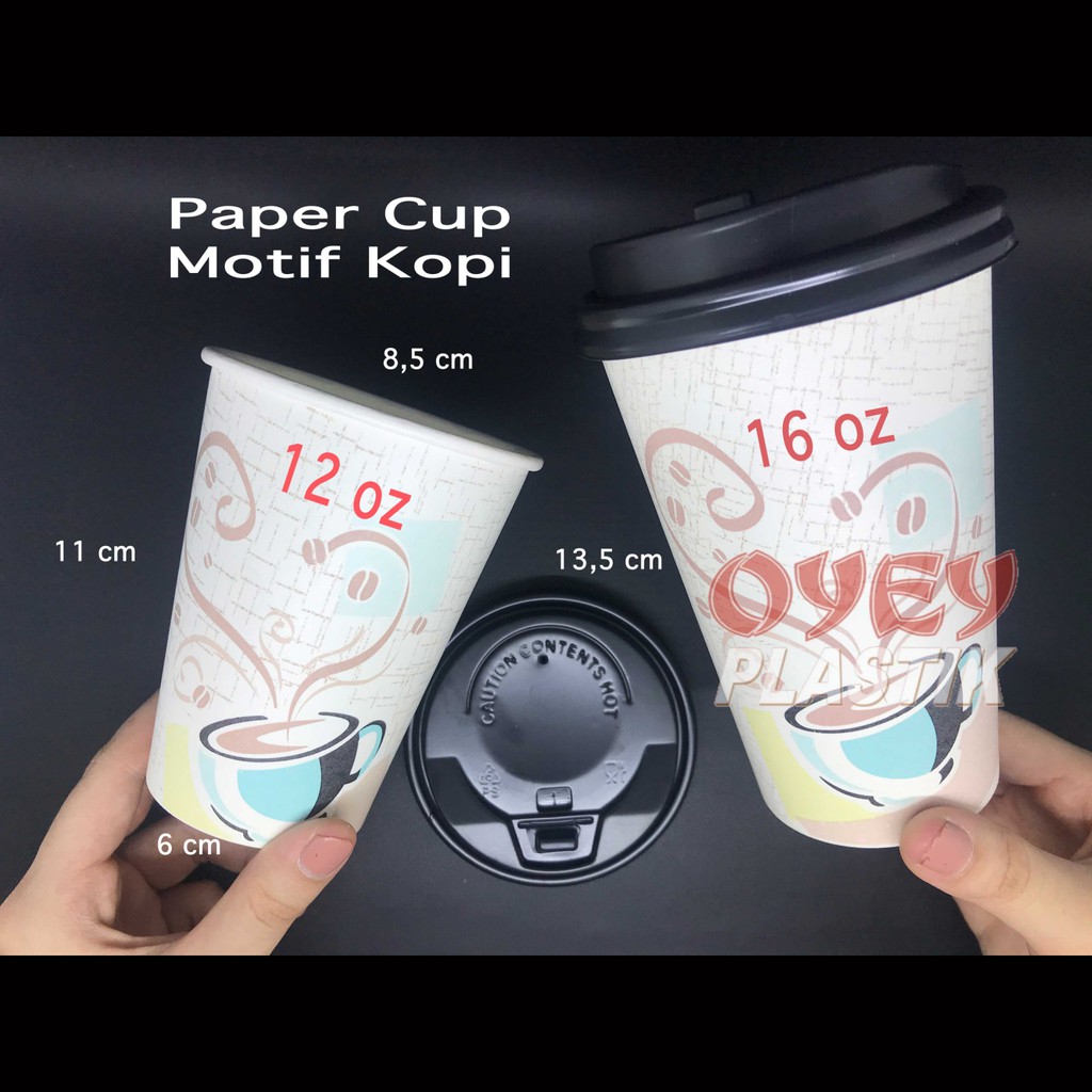 Jual (Isi 50) Paper cup / gelas kertas 16 oz Motif dan tutup | Shopee ...