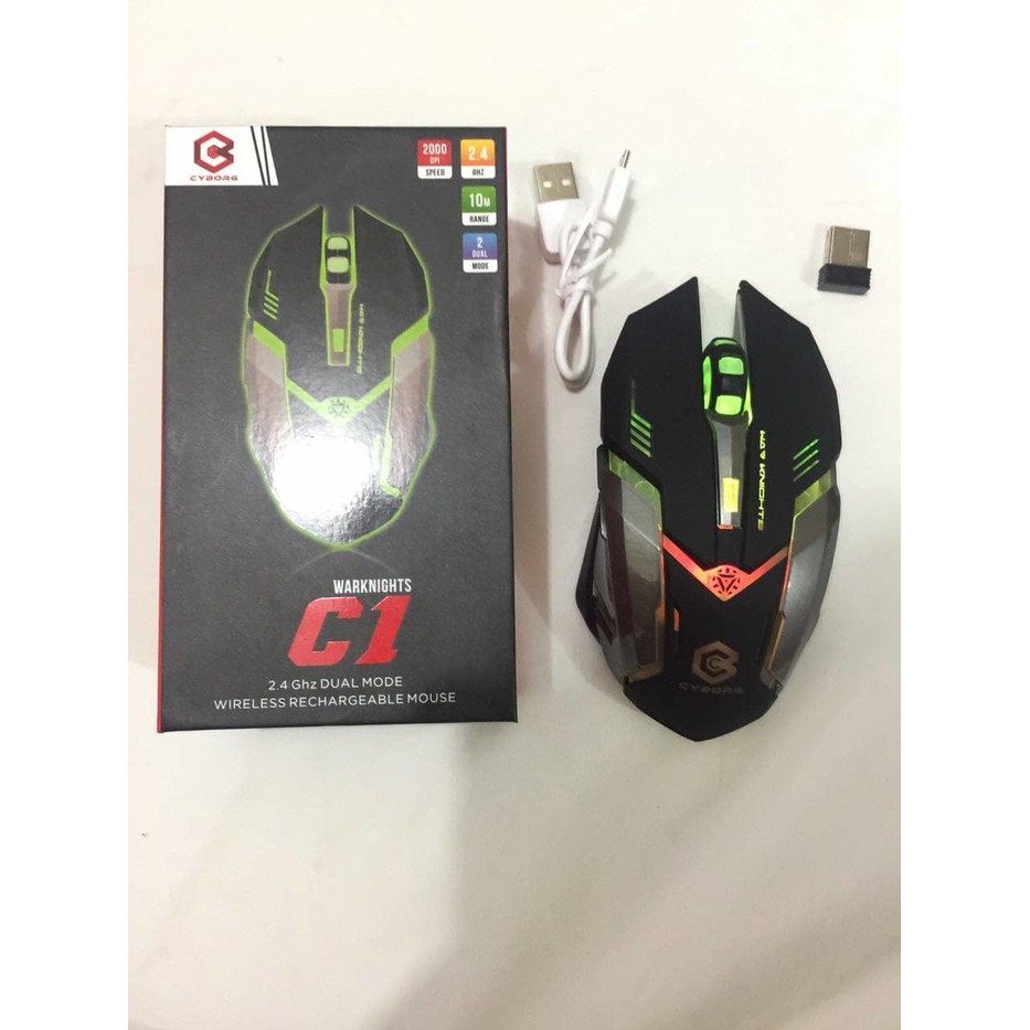 Mouse Gaming Wireless RECHARGEABLE MOUSE CYBORG C1 pakai cas charger