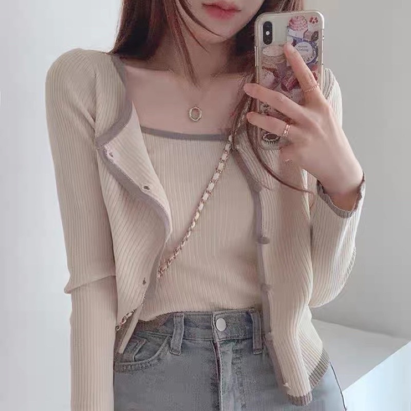 ONE SET 2IN1 CARDIGAN OUTER KNIT BEBE IMPORT WANITA MX970