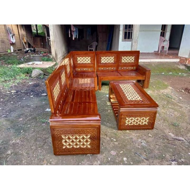 Furniture kursi sofa tamu model sudut tumpok / model kursi ruang tamu sempit / model kursi kayu untu