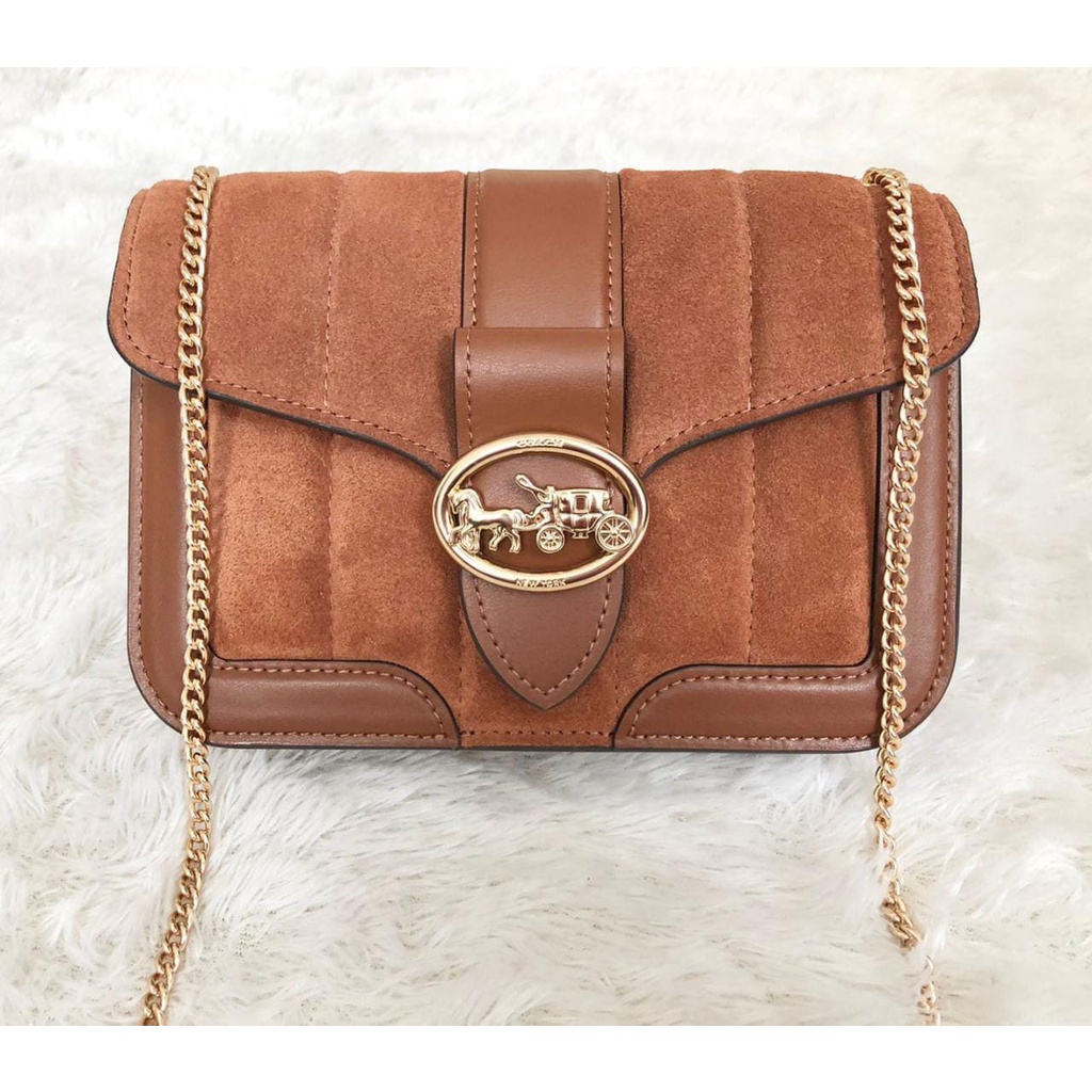 Tas Coach Georgie Quilted Suedde Xbody Red Wood New Original