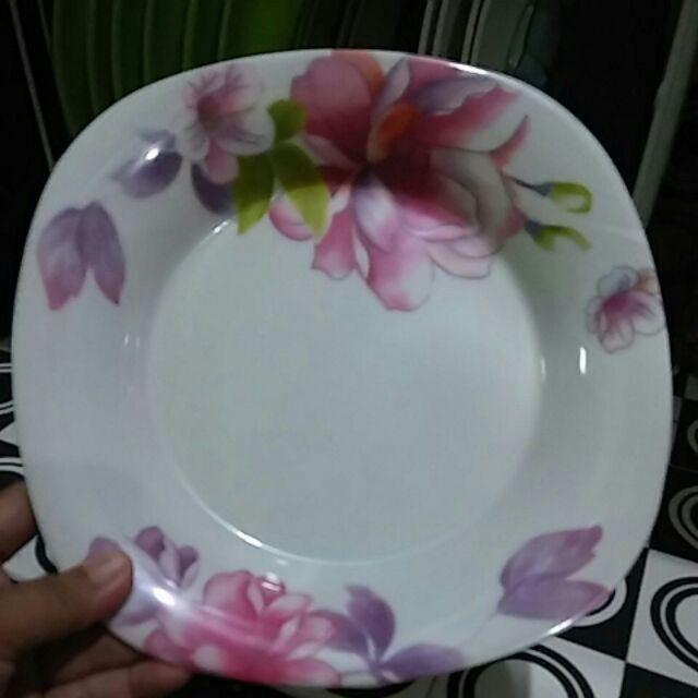 (6pcs) Piring Melamin Segi Cekung Unica 9 Motif Bunga / M5109