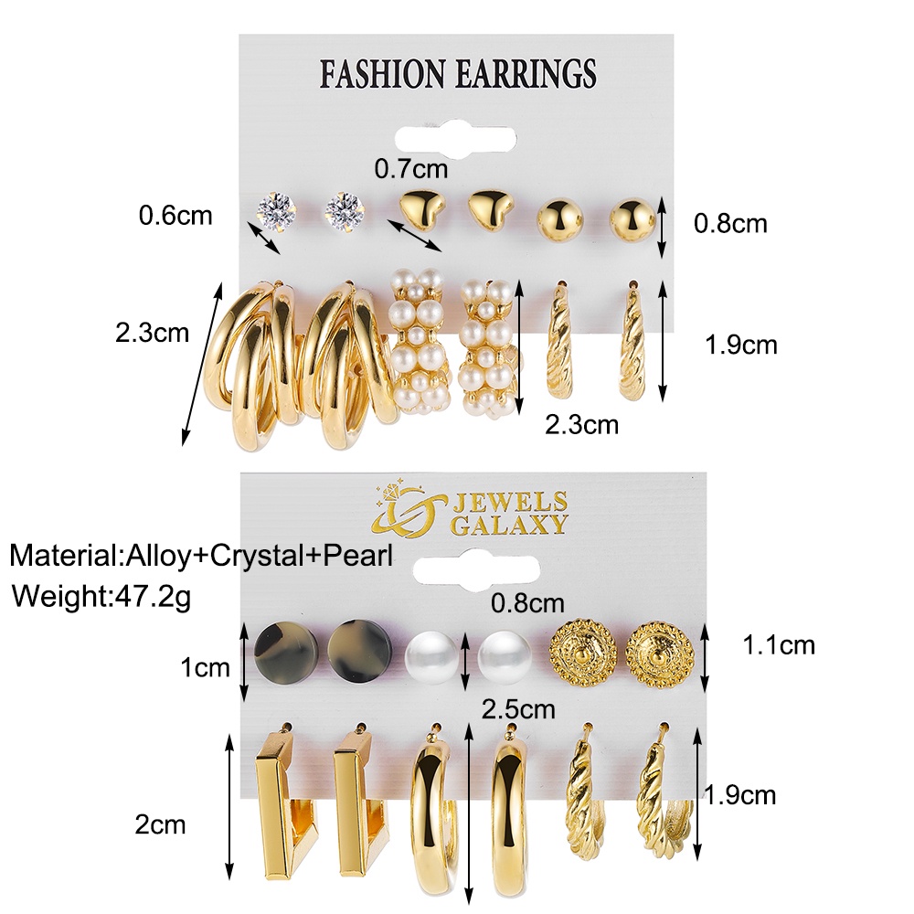 YEEZII 12 Pcs / Set Anting Stud Berlian Mutiara Bentuk Hati Warna Emas Untuk Aksesoris Perhiasan Wanita