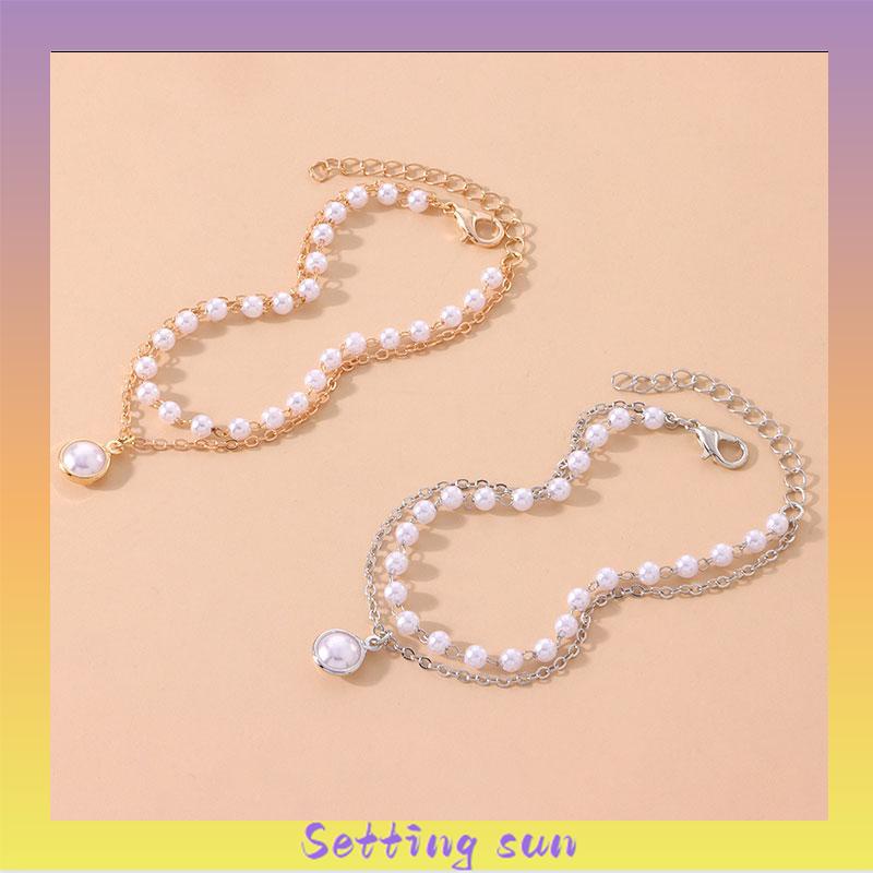 Fashion Korea Wanita Temperamen Manis Gelang Aksesoris Perhiasan Gelang Mutiara Ganda Sederhana TN