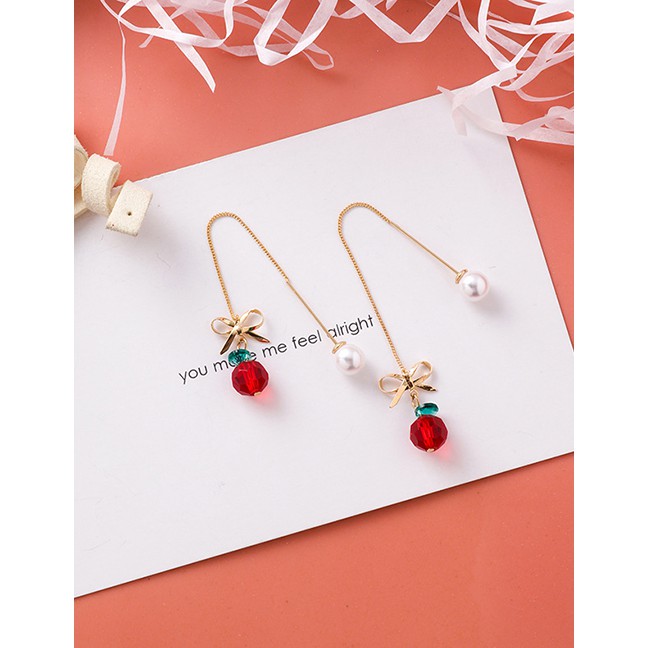 LRC Anting Tusuk Fashion Ear Wire Red Fruit Tassel Earrings F73340