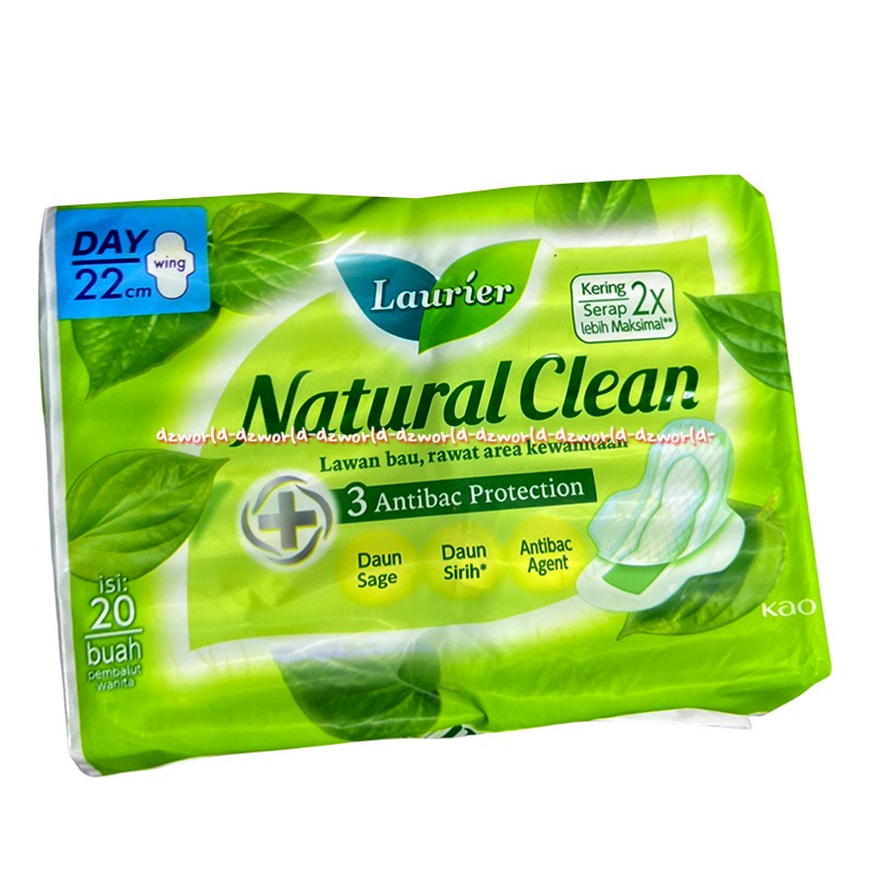 Laurier Natural Clean 20pcs Antibac Protection Pembalut Wanita Wing Lawan Bau Area Kewanitaan 22cm Daun Sirih