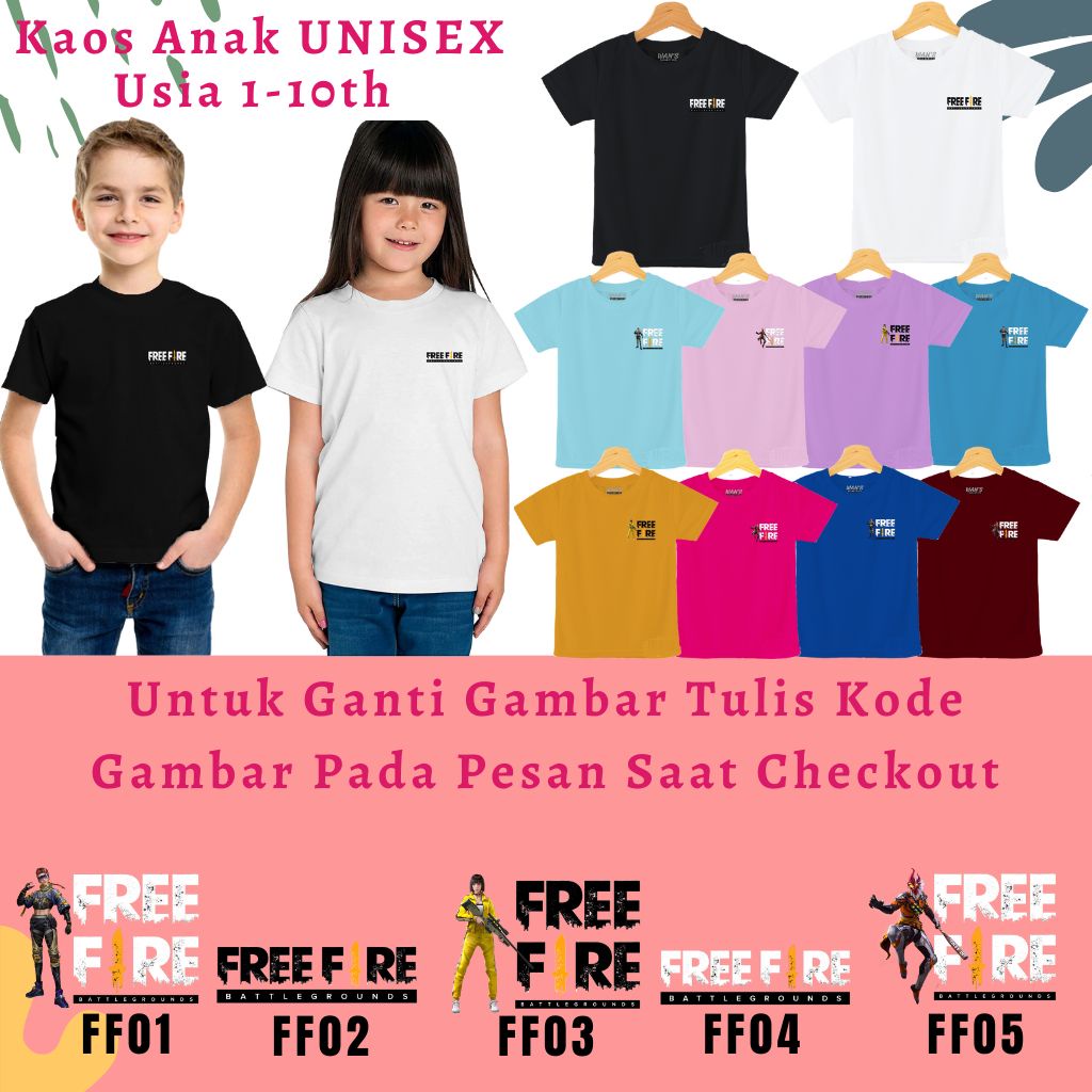 Baju Kaos FREE FIRA FF Logo Anak Laki laki Perempuan Cotton Combed 30s PREMIUM