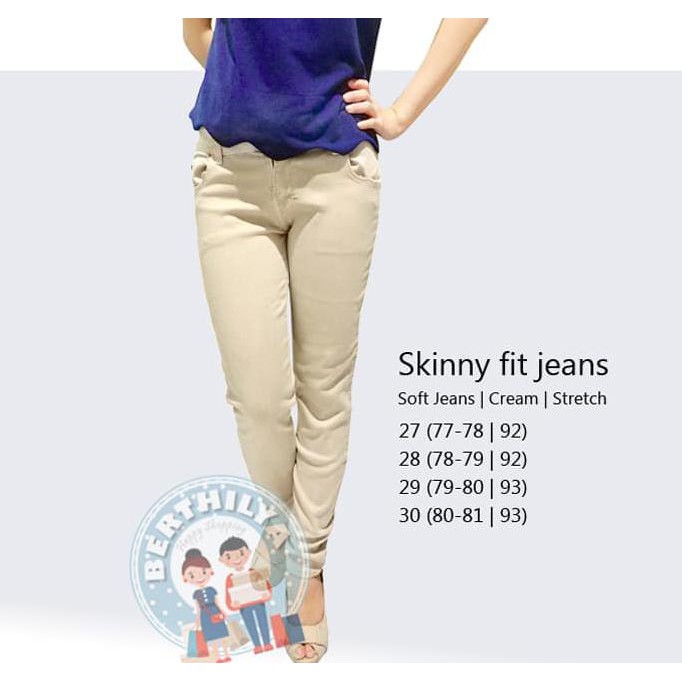 KUALITAS BAGUS CELANA JEANS/SOFTJEANS WANITA PANJANG - SKINNY MODEL - CREAM | PREMIUM - BEIGE, 27
