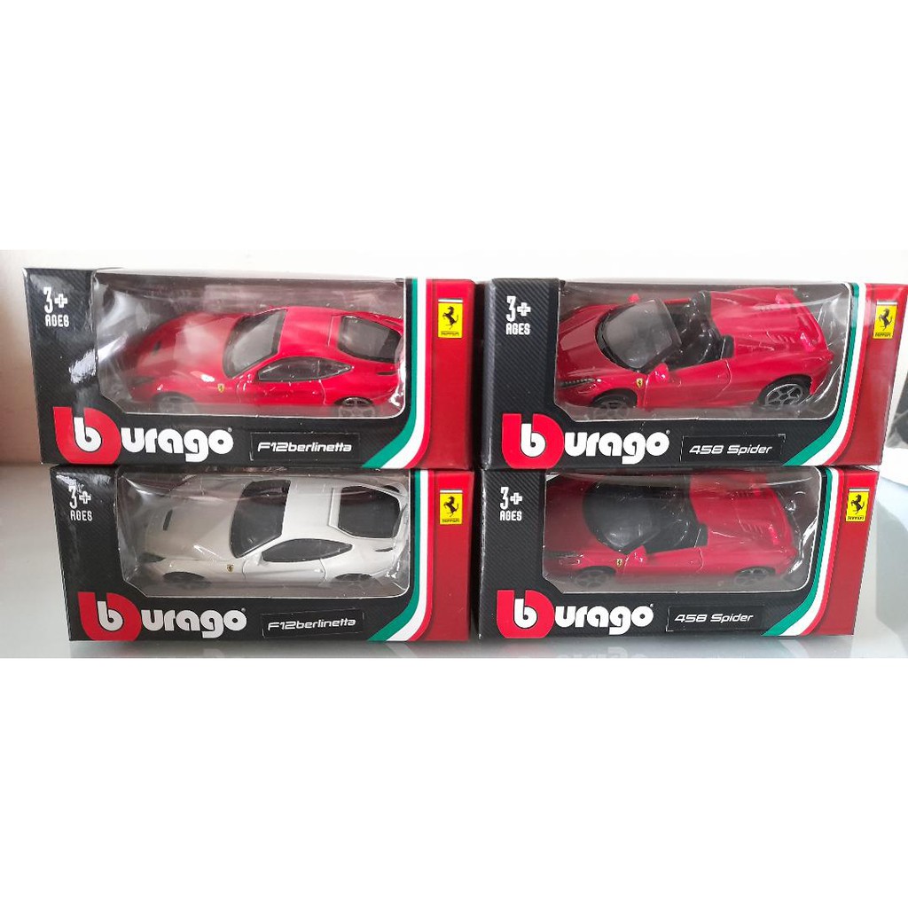 Burago diecast F12 Berlinetta, 458 Spider, 458 Italia Speciale, F50