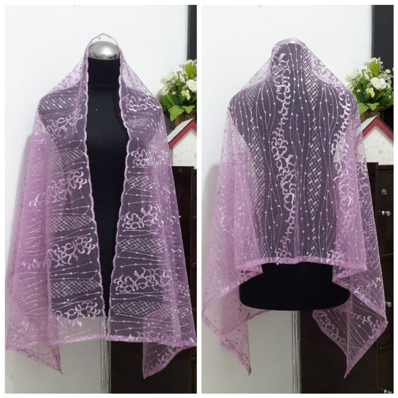 Slayer pengantin rosegold rose gold lilac wardah mauve/ selendang kebaya kerudung manten besan-Lilac