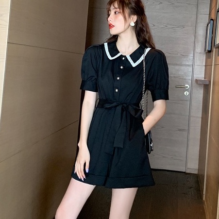 【Rozen】Korean Pearl Mini Solid Romper R100