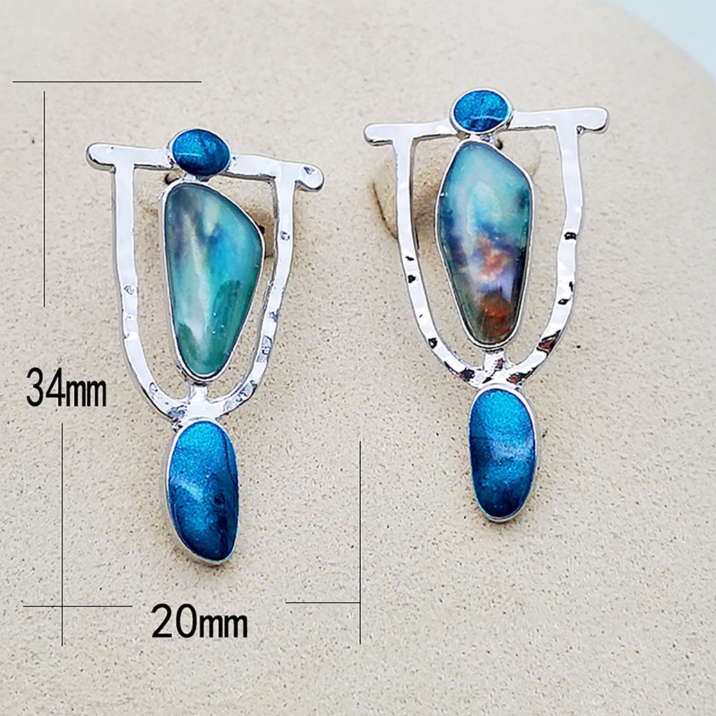 Hu Hu Hu Hu Hu Alat Bantu Pasang Kacamata♡ 1 Pasang Anting Tusuk Gantung Panjang Desain Batu Marmer Hollow Asimetris Untuk Wanita